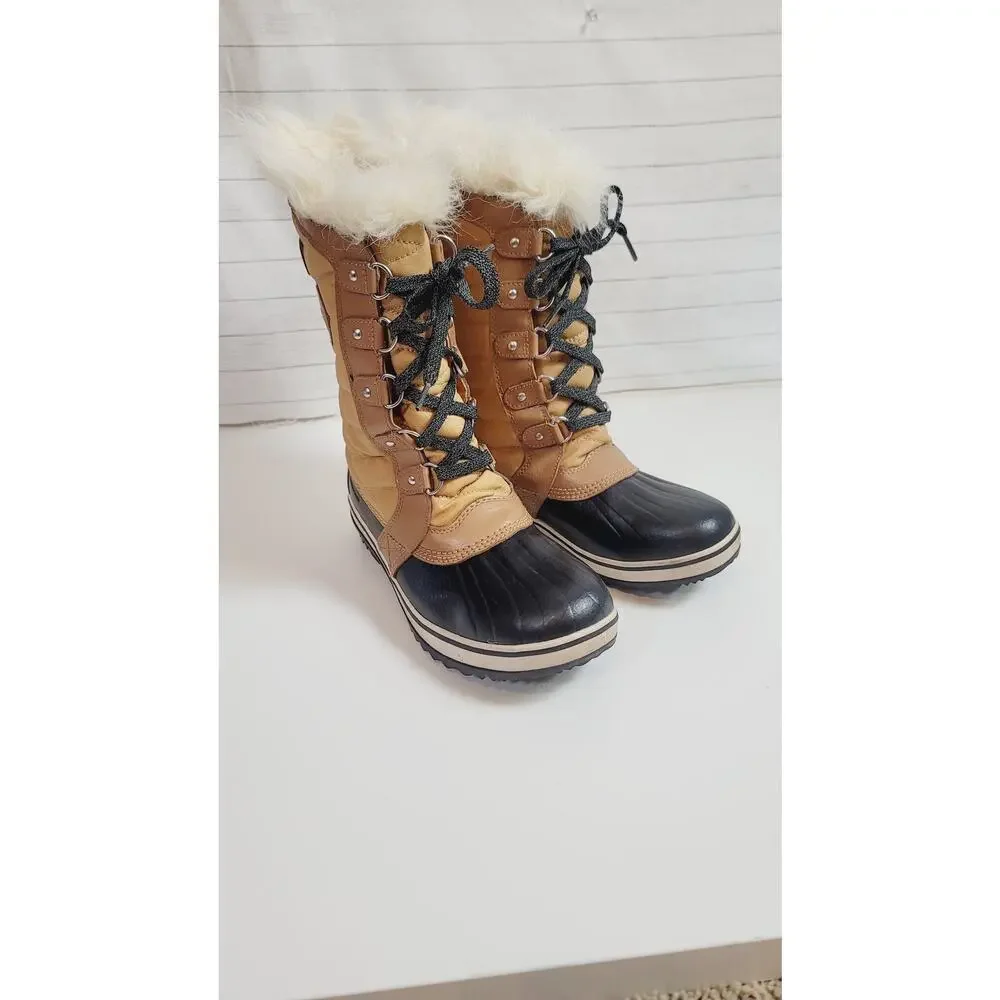 Sorel Tofino II Lace Up Snow Boot in Elk Curry w Faux Fur Trim, sz 7